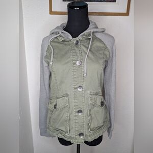 Hollister Utility Jacket Womens Medium Green Military Full Zip Y2K Hooded Casual